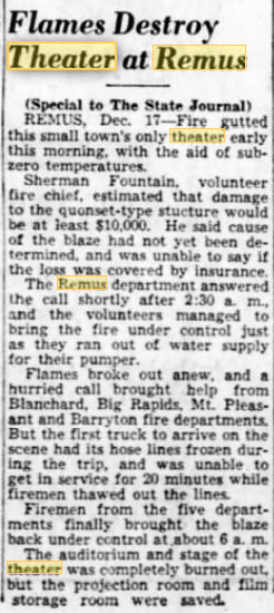 Bryce Theatre - Another Fire Article Dec 17 1951